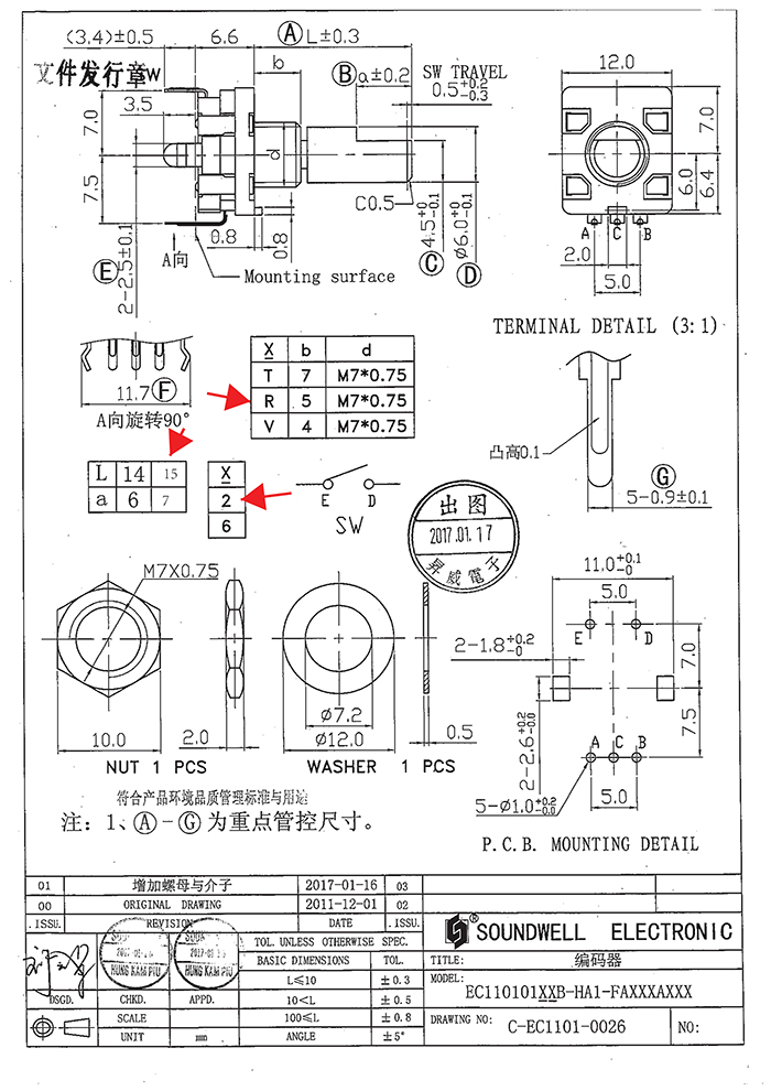 ec11型編碼器帶開關規(guī)格書